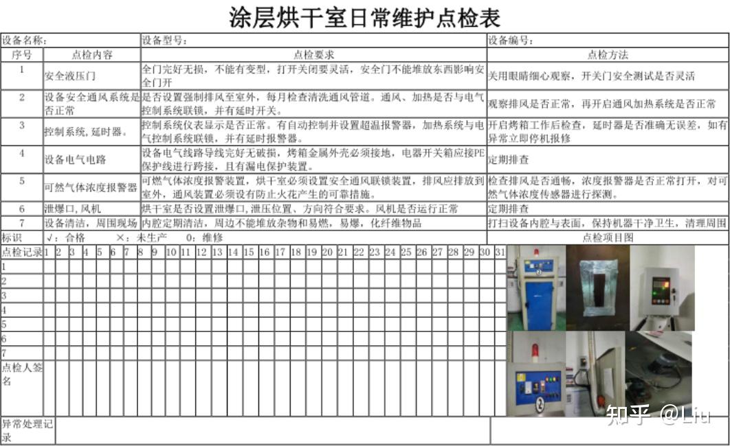 原木与工业烤箱点检表