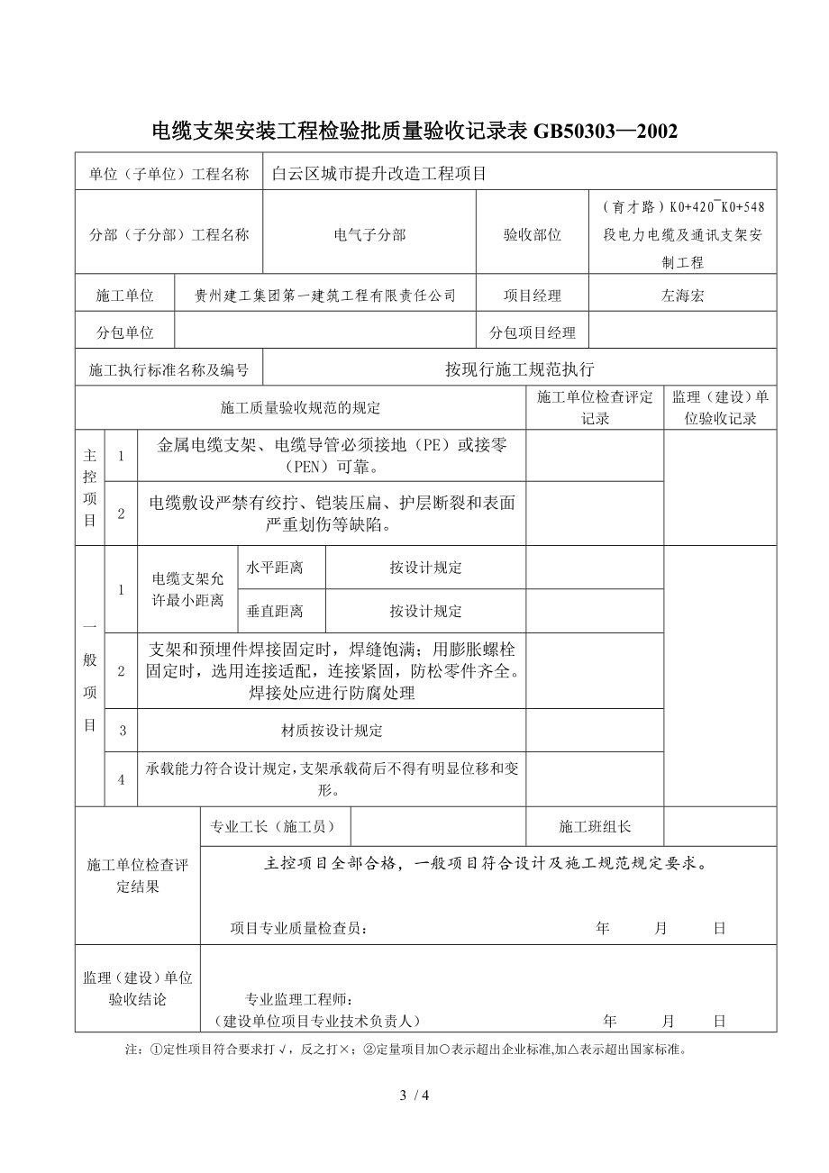 覆膜材料与电缆沟支架安装检验批