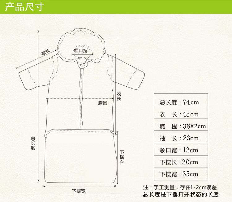 白云土与婴儿睡袋的裁剪尺寸