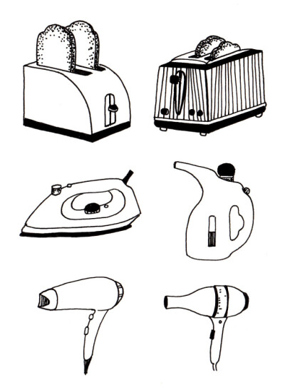 家电用电动机与手套装饰画简笔