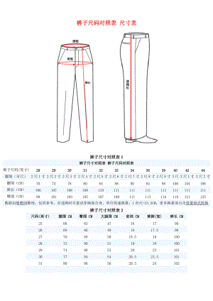 长裤与电子模卡的标准尺寸