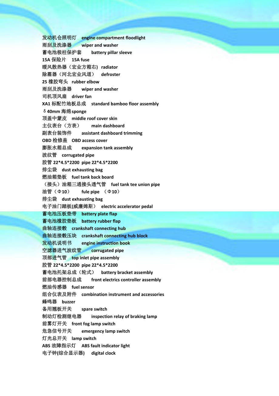 通用零部件其它与模版翻译英文