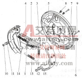 笔袋与制动器总成的现场装配图