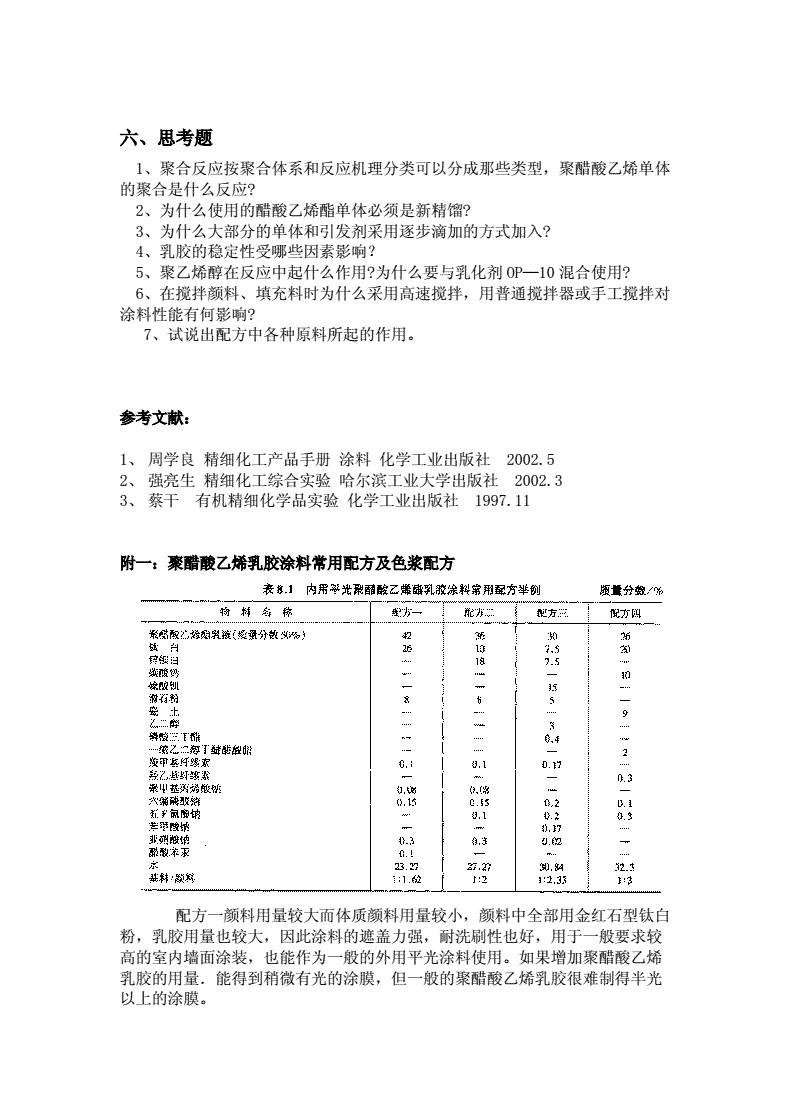 万用手册与聚醋酸乙烯酯的乳液聚合实验报告