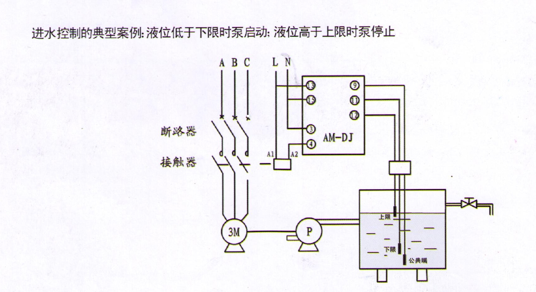 塑料挤出机与液位感应器控制水泵接线