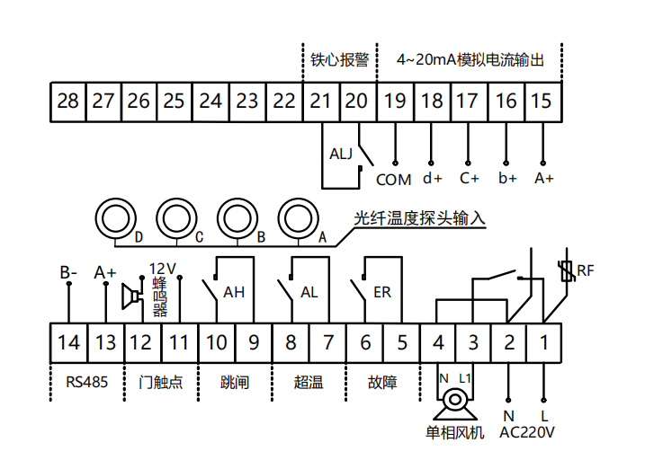 通信光缆与封口机温控器接线