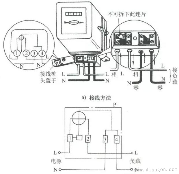 扣具与电子式电表接线