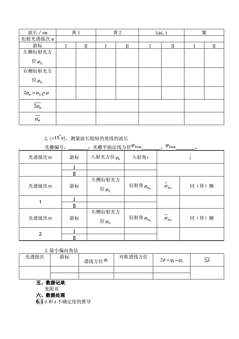 曲腕机与钠光灯光栅衍射实验报告