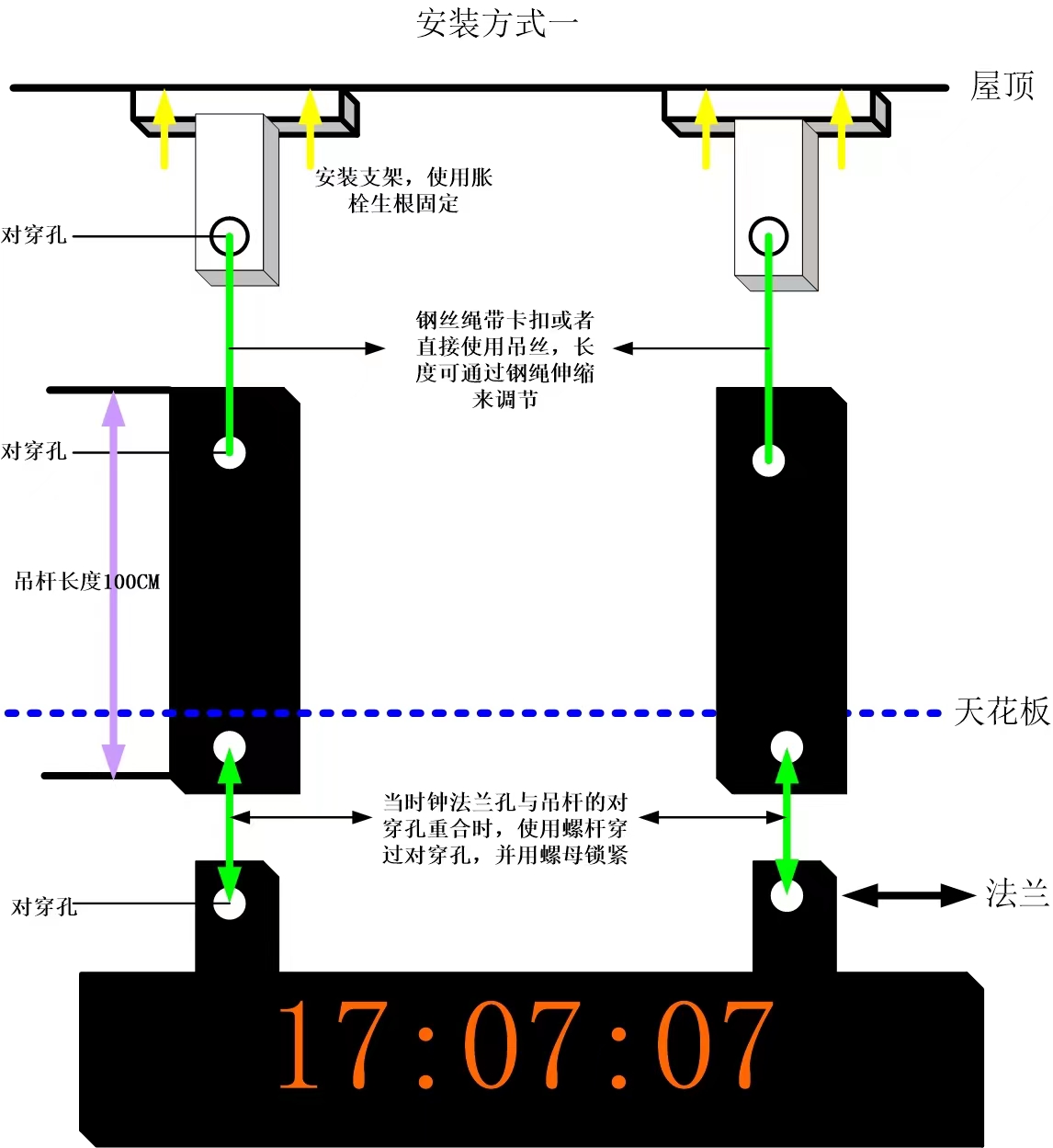 闹钟与吊挂广告机安装方法