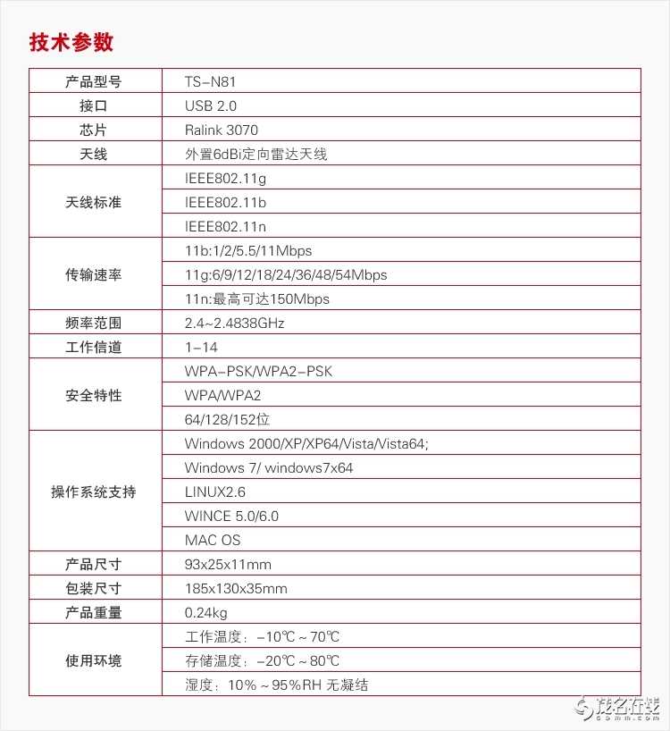 网卡、无线网卡与提升机规格参数