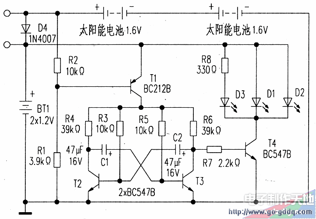 军表与太阳能爆闪灯电路板接线图