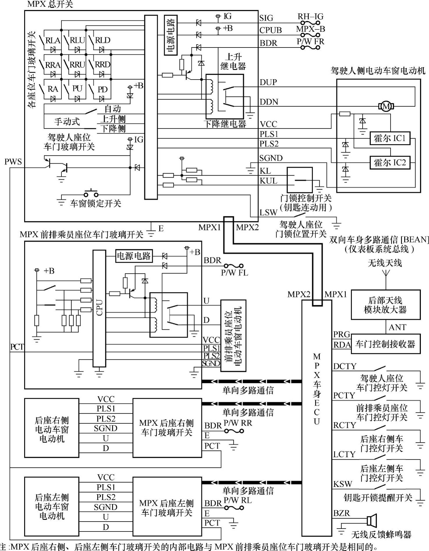 通信辅助与江淮瑞风电动车窗电路图