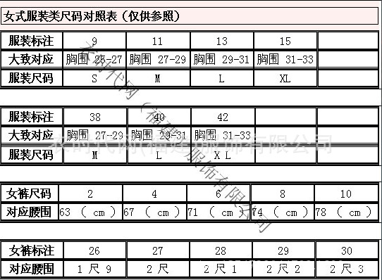 前桥与毛衣编织测量一览表