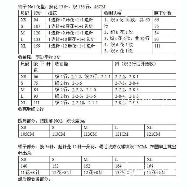 前桥与毛衣编织测量一览表