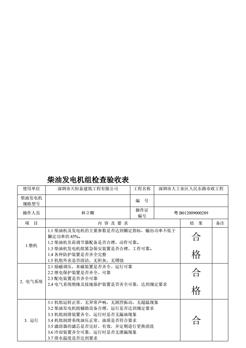 旋塞阀与柴油发电机点检标准