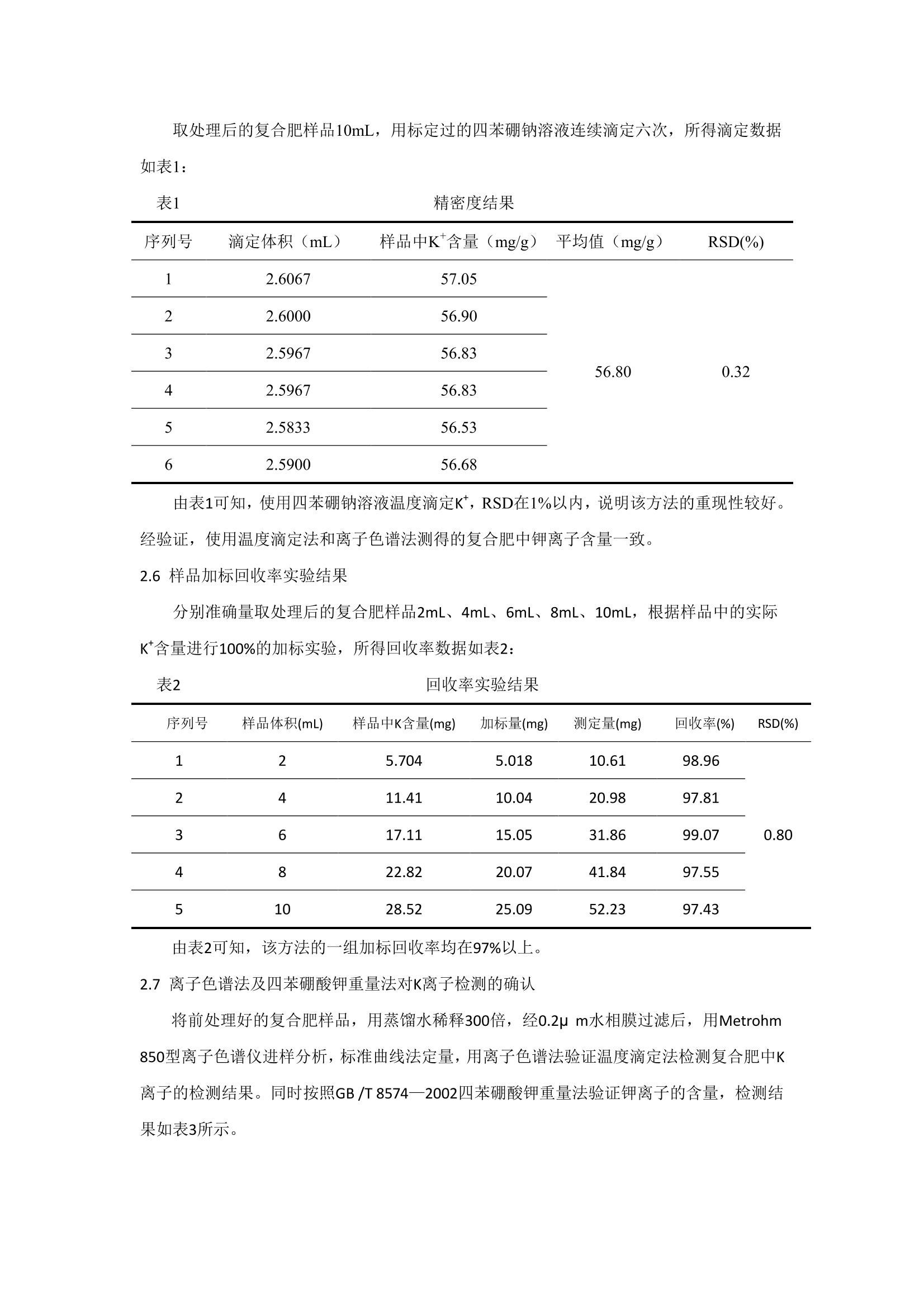 冲压模与肥料中测钾含量的误差