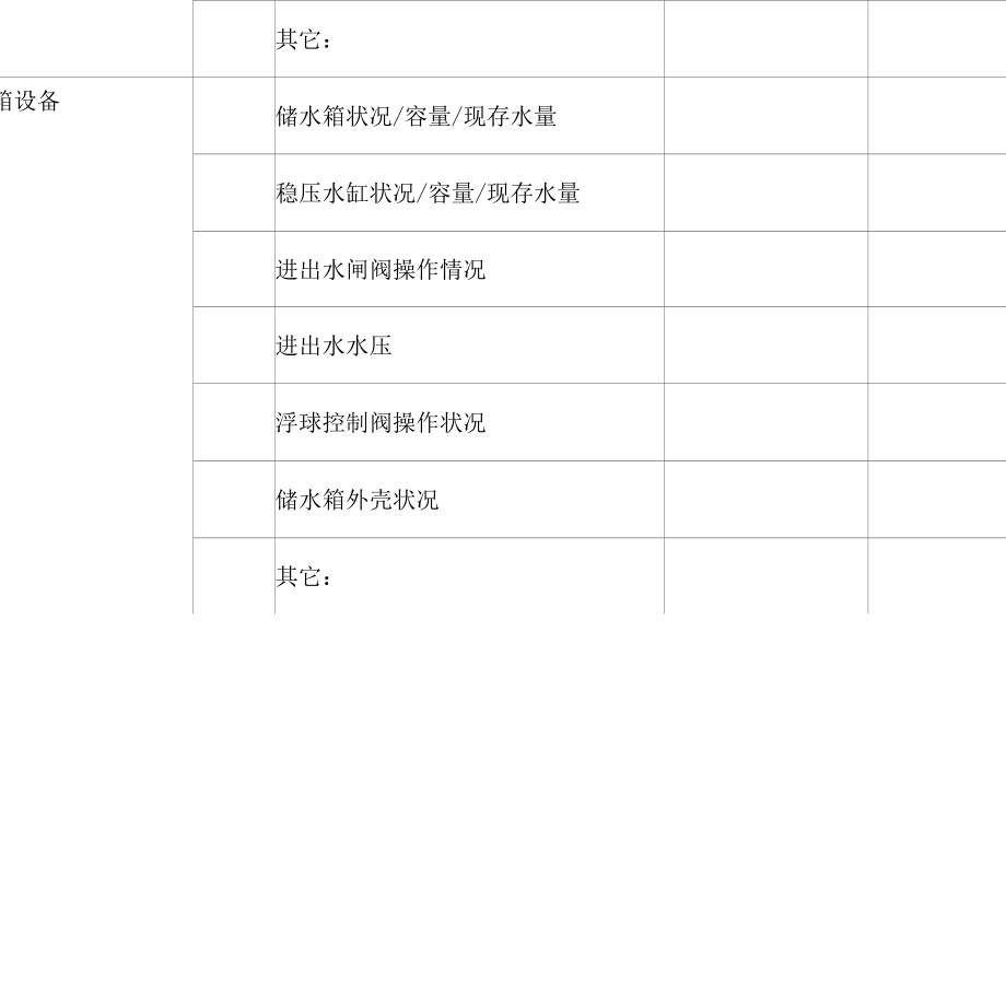 回程水源与涂装设备验收表格