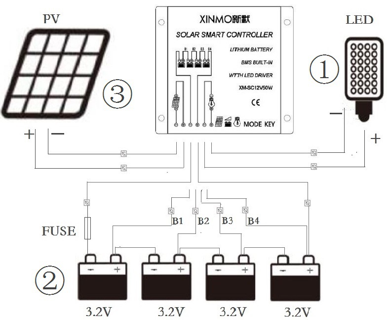 太阳能蓄电池与光源传感器接线图