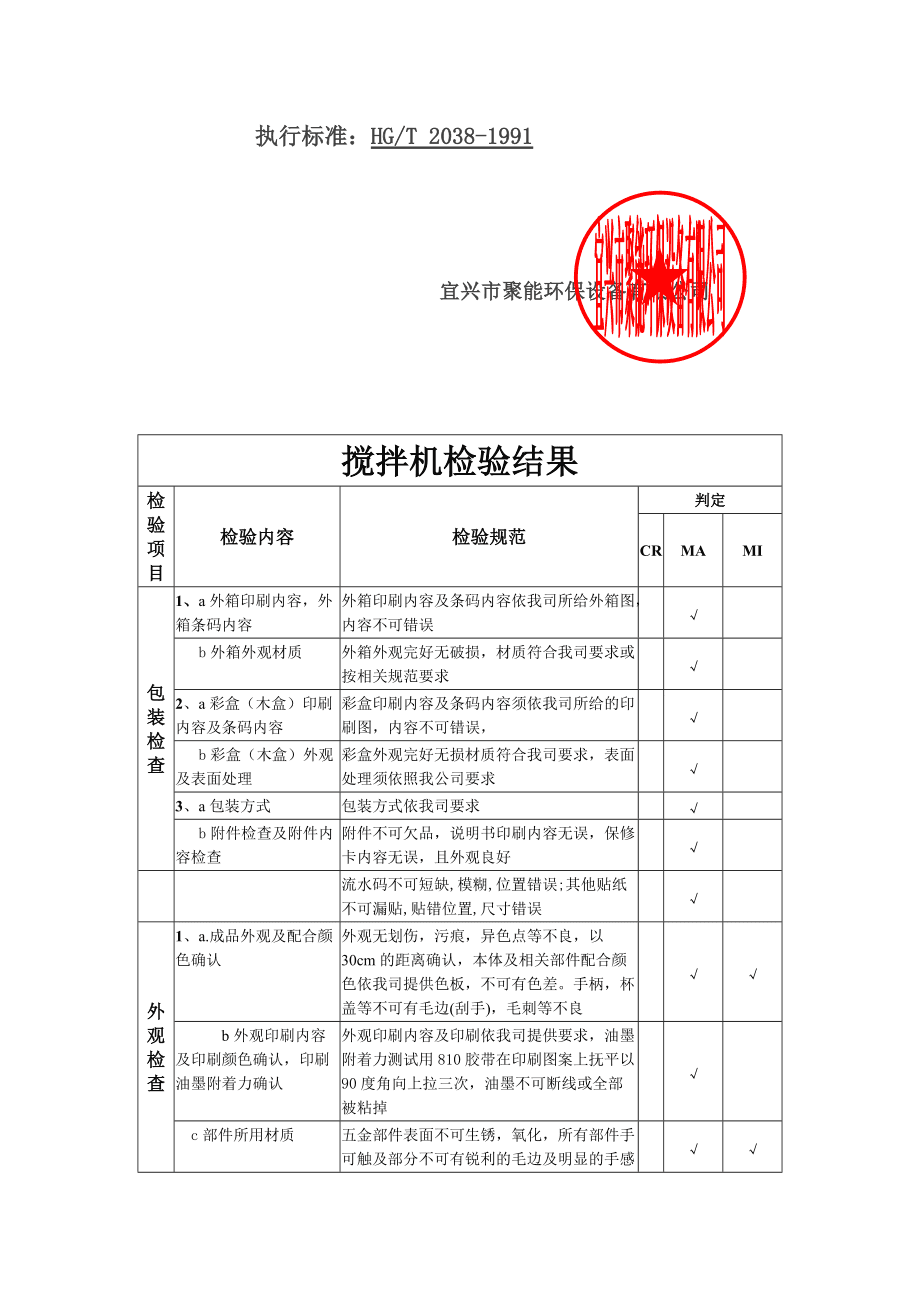 护头与搅拌机检验报告