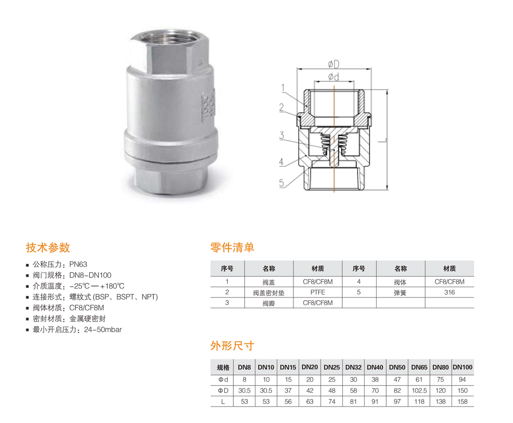 卡包与止回阀立式