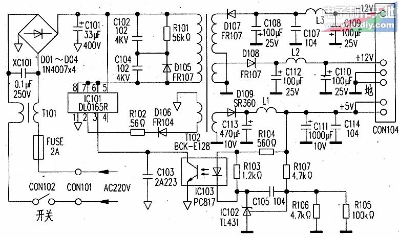 管件与影碟机开关电源电路图