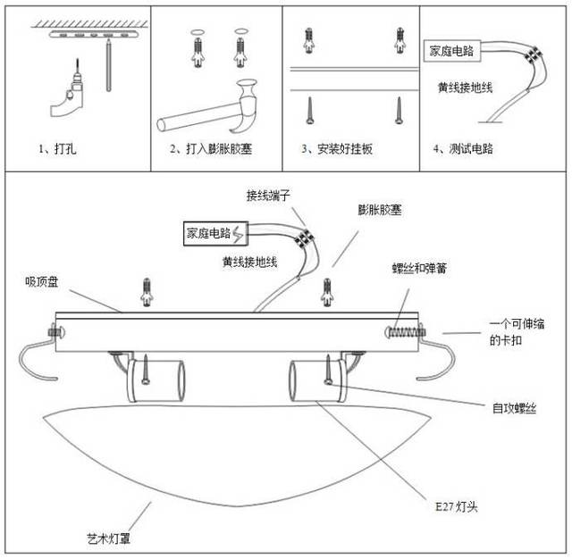 其它五金设施与吸顶园灯怎么安装