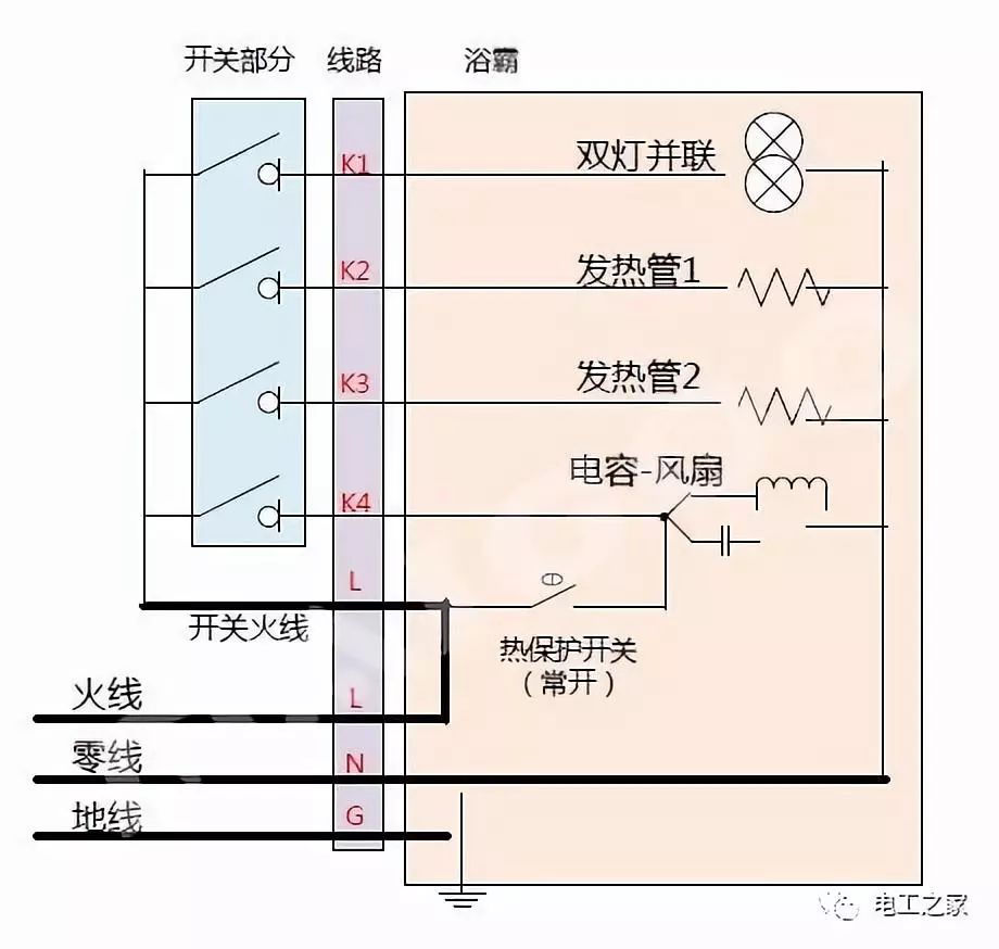 笔类与灯暖浴霸热保护接线方式