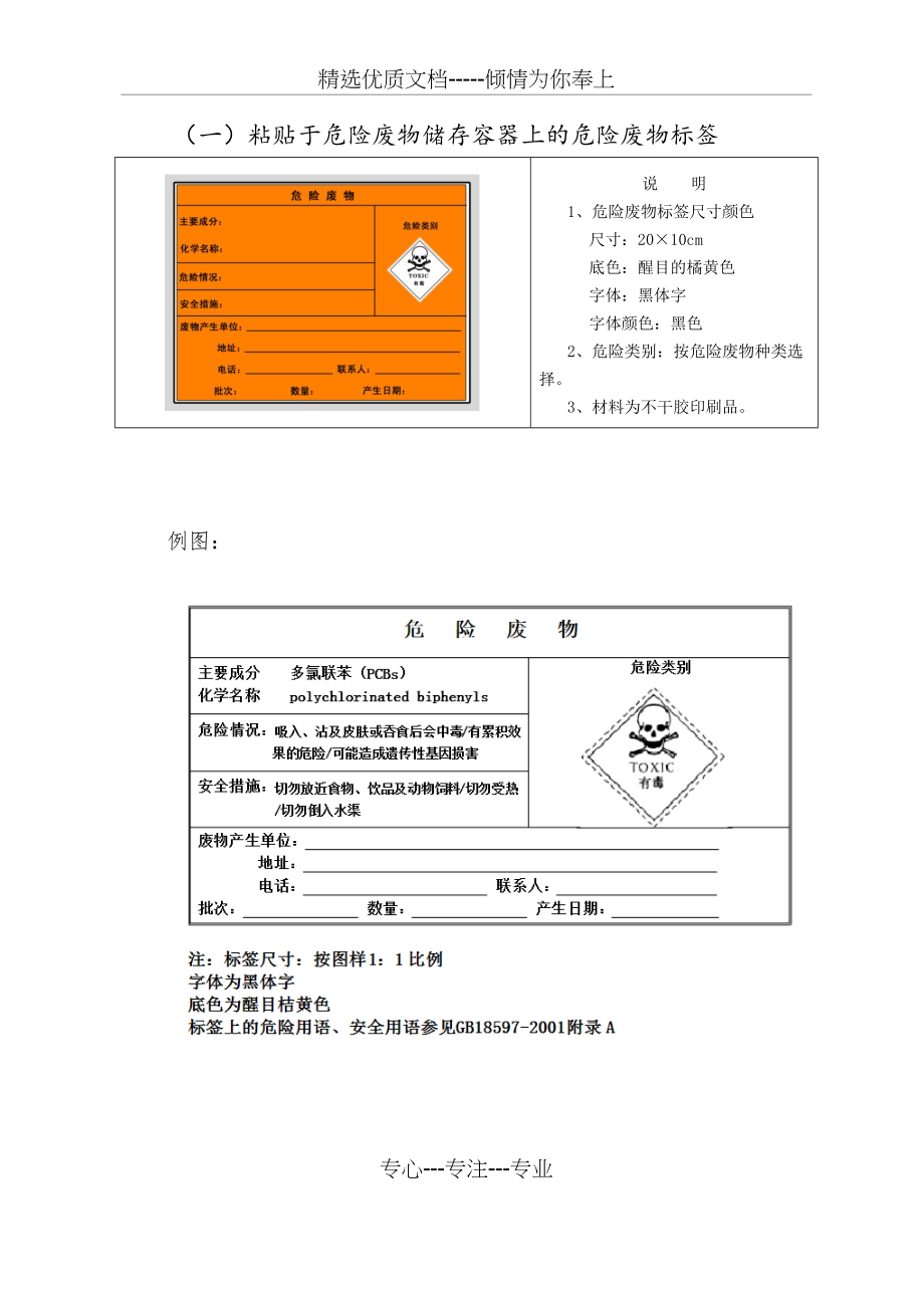 影碟机IC与含油手套的危险废物标识填写