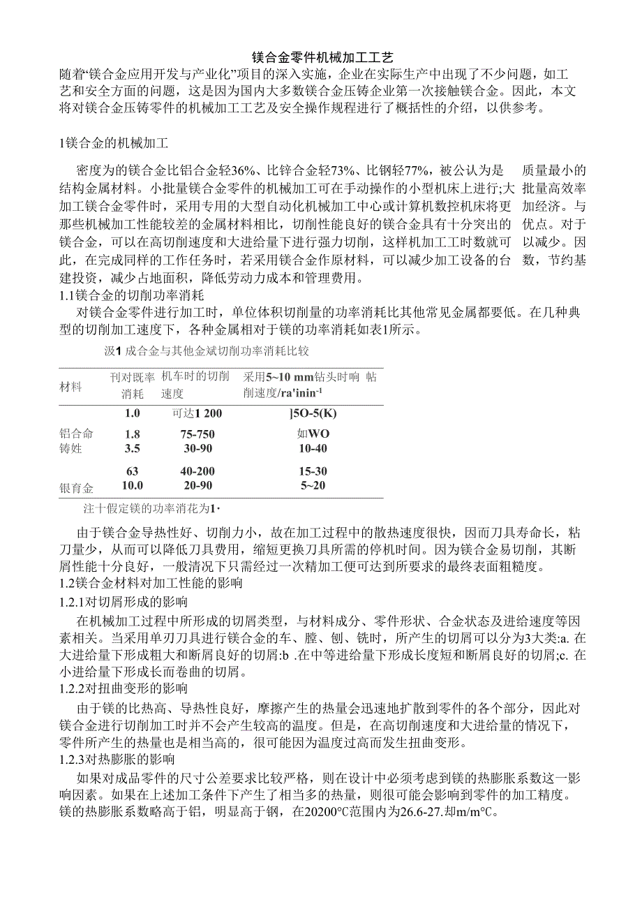 锦涤纺与镁合金加工零件工艺规程