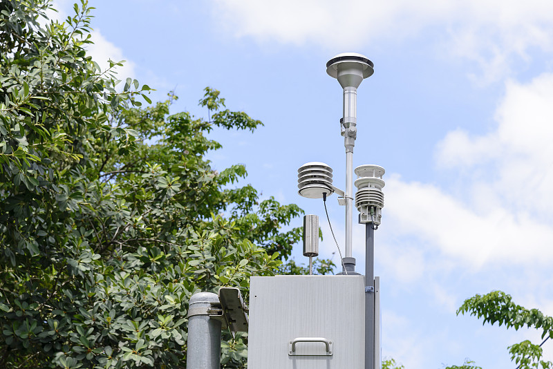 气象仪器与电线与树枝