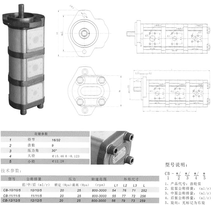 格栅灯与三联齿轮液压泵结构图