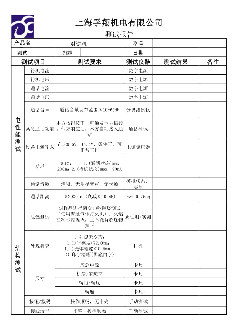 制袋机与楼宇对讲检测报告