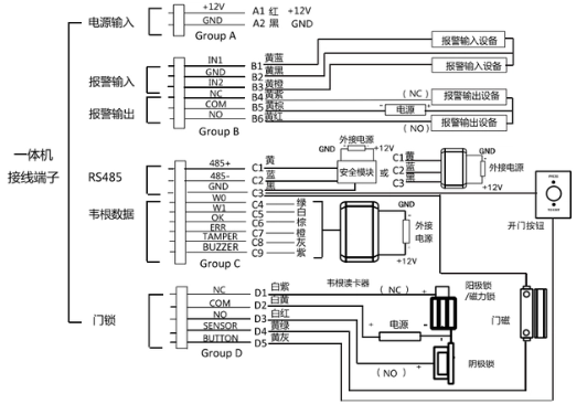 机械表与触摸门禁一体机接线图