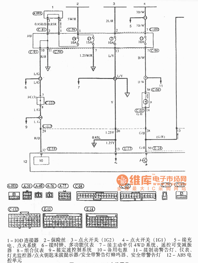 电源、点火系统及电器仪表件与五十铃皮卡电路图