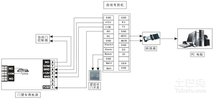 滚筒与对讲门禁接线方法