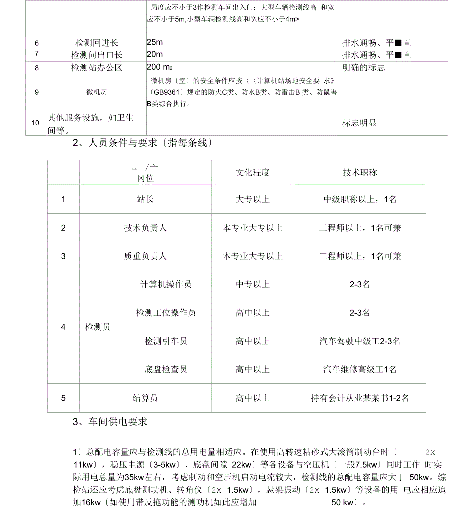 焦化设备与汽车检测站场地要求的标准