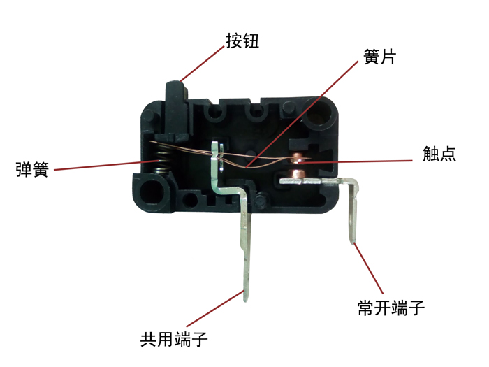 展示柜与微动开关内部构造