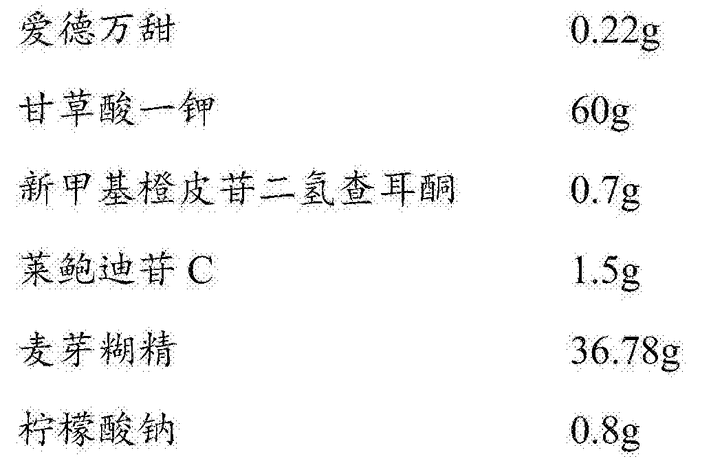 其它化学试剂与甜味剂的配方