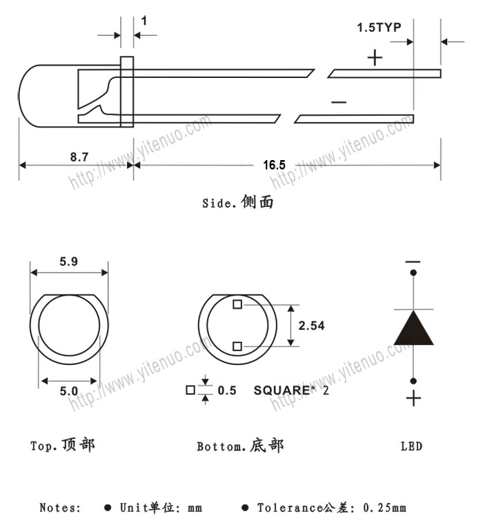 异径管与5mm发光二极管封装