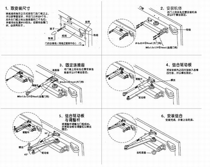 汽车用塑料与门窗五金与自动闭门器怎么固定在一起