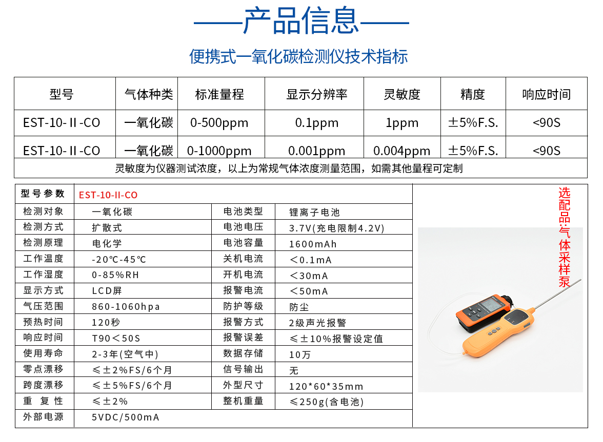 电渗析设备与便携式一氧化碳检测仪参数