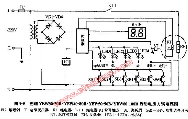 磁力泵与调温型电熨斗电路图