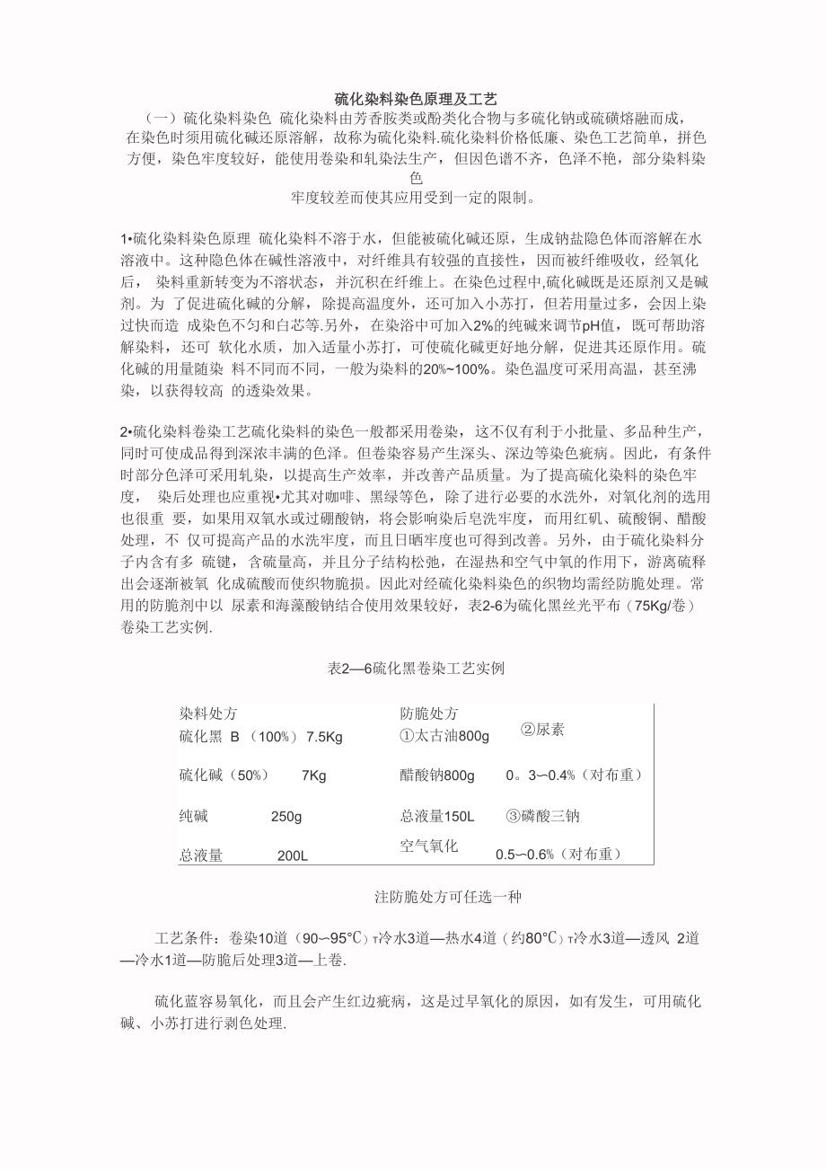 防火板与硫化染料染色处方和工艺