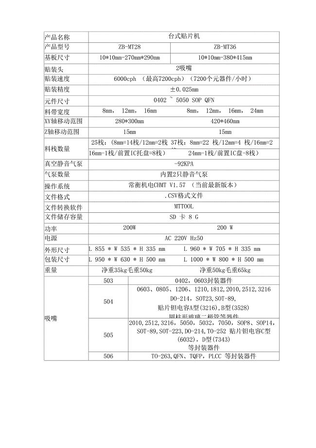 贴片机与气动执行器技术参数