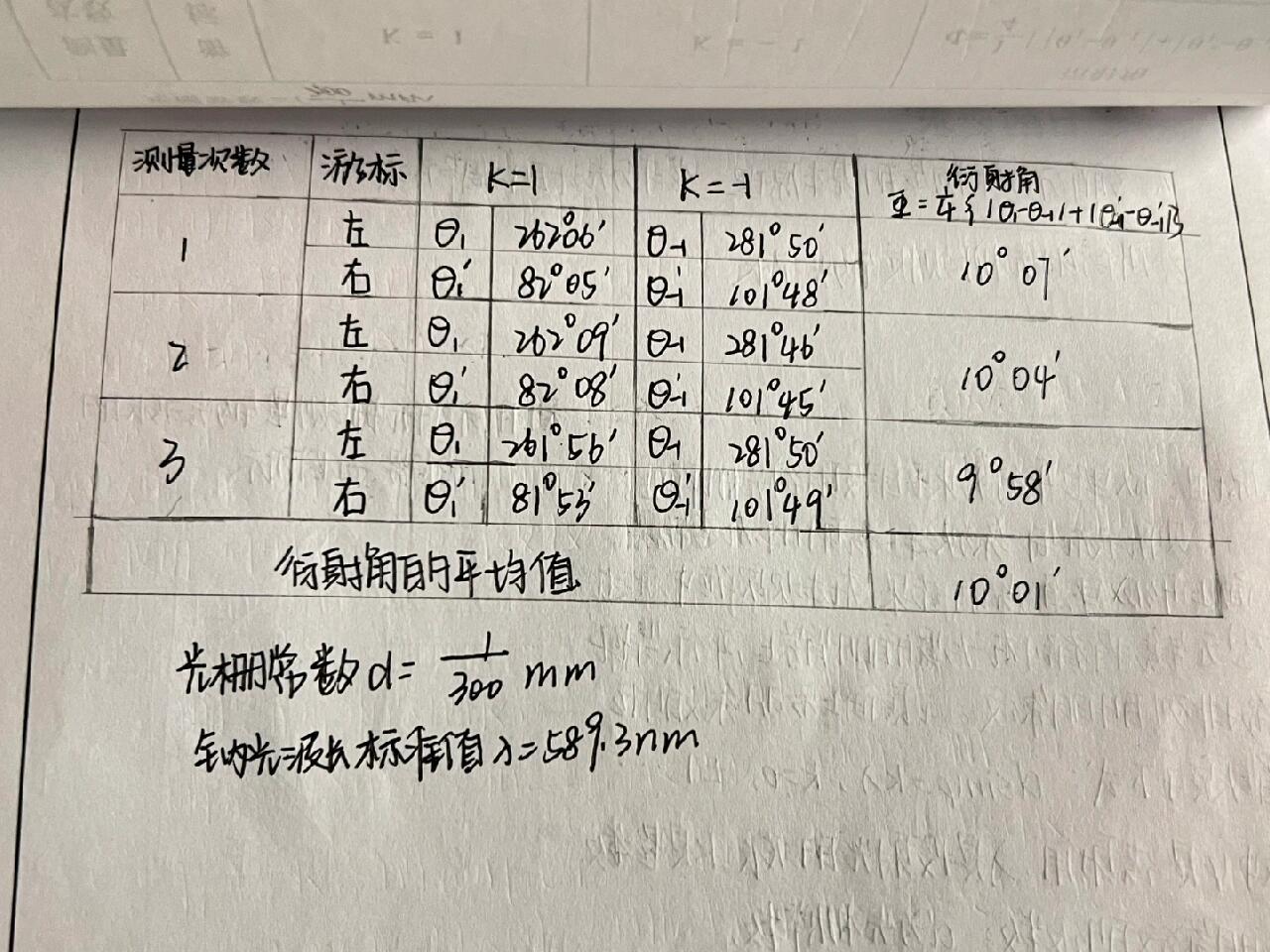 定时器插座与光栅衍射及钠光波长的测量实验报告