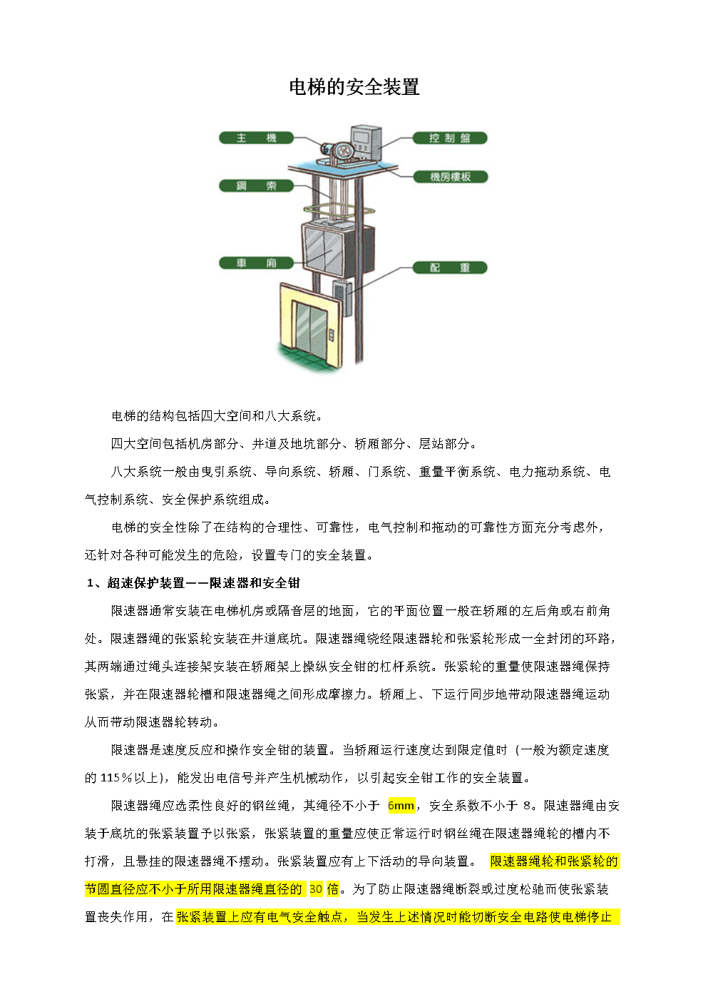 电梯安全设备及作用