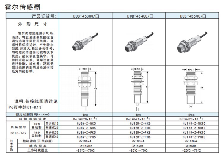 霍尔传感器技术参数