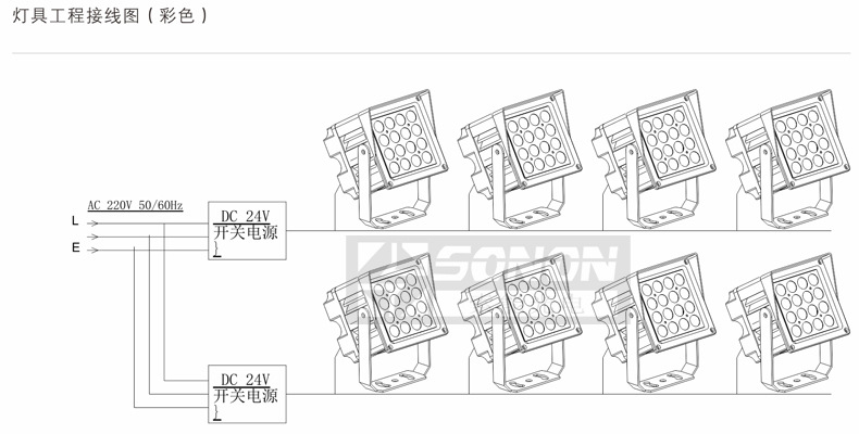 投射灯接线