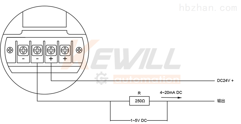 玻璃钢与温度变送器电压信号接线图
