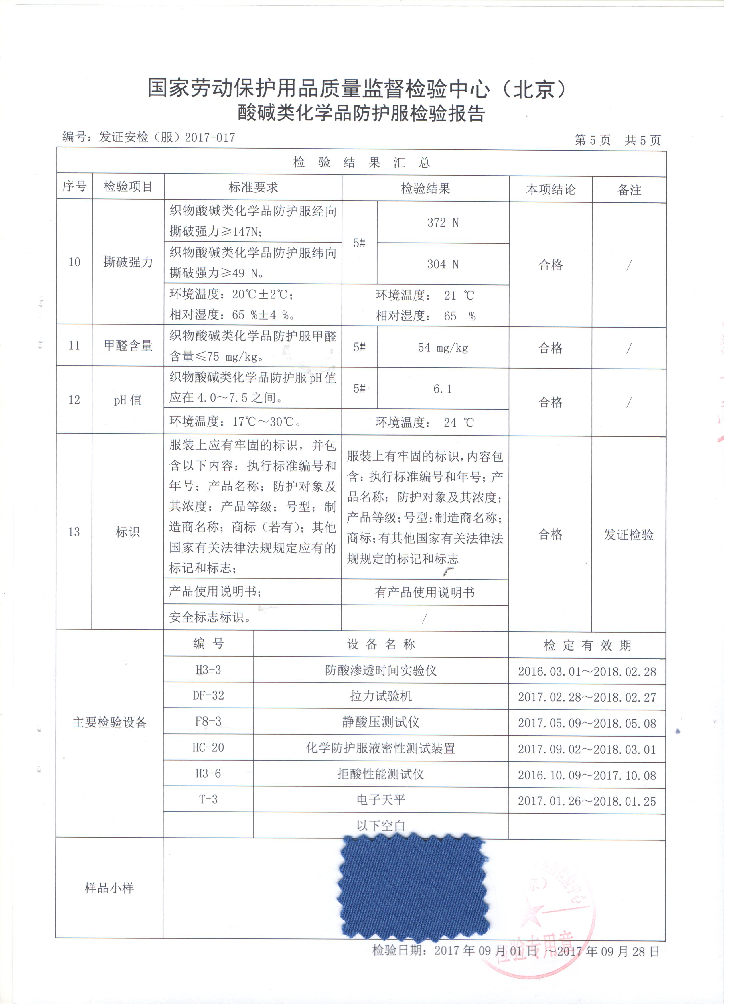 医用防护服出厂检验报告